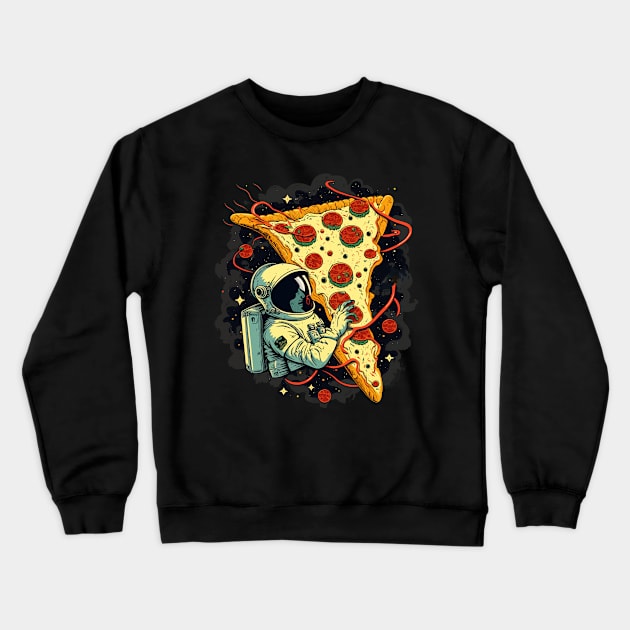 Astronaut with Pizza in Space Crewneck Sweatshirt by K3rst